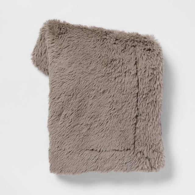 Long Faux Fur Throw Blanket Gray - Threshold™