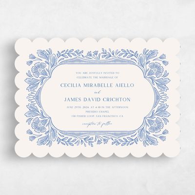 Blue Scalloped Wedding Invitation - Caleania Landscape