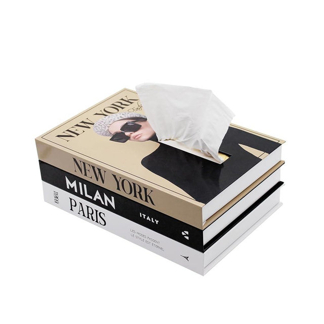 Senea Kay Rectangular Tissue Box Cover - Decorative Faux Book Tissue Box Cover, Rectangular Tissue Holder Dispenser Large Enough to Fit Rectangular Tissue Boxes Chic Modern Decor (Khaki Neutral)