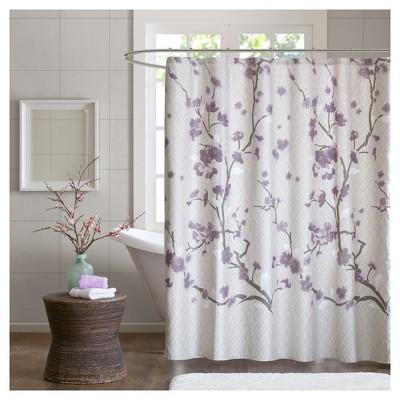 Sakura Cotton Printed Shower Curtain - Purple