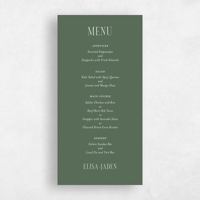 Green Wedding Menu - Cole