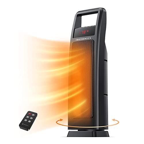 Space Heater, TaoTronics Dual PTC 1500W Portable Electric Heater, Small Fast Quiet Tower Oscillating Ceramic Heater for Office,Desk and Bedroom with adjustable Thermostat, Remote Control, LED Display