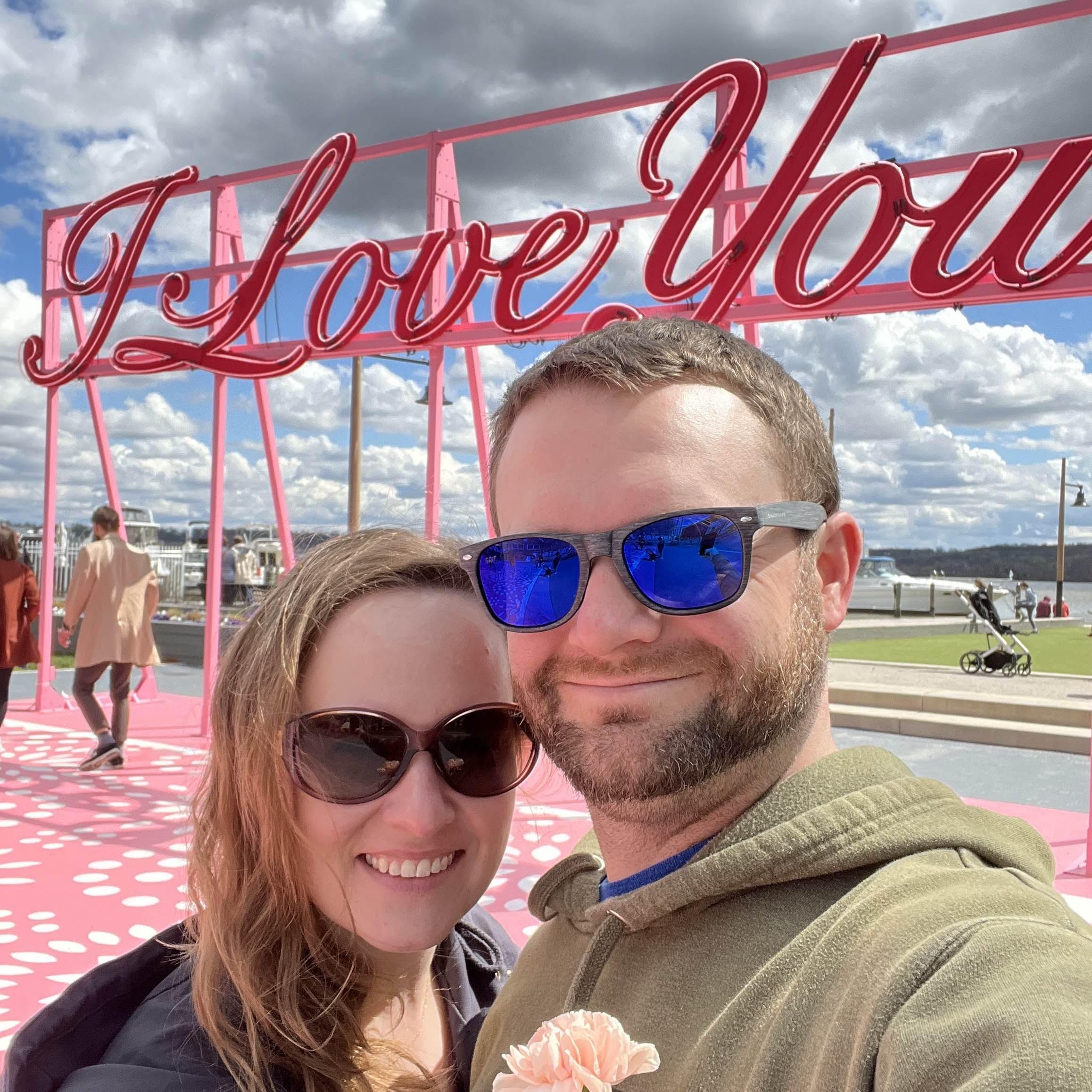 Visiting a public art display at the waterfront in Old Town Alexandria - and yes, it will still be up on our wedding day!