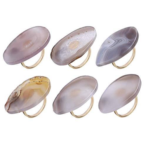 WarmHut Set of 6 Natural Agate Slice Napkin Rings - Unique Napkin Ring Holder for Christmas Parties Dinner Table Holiday Wedding Receptions Valentine's Day(Green)