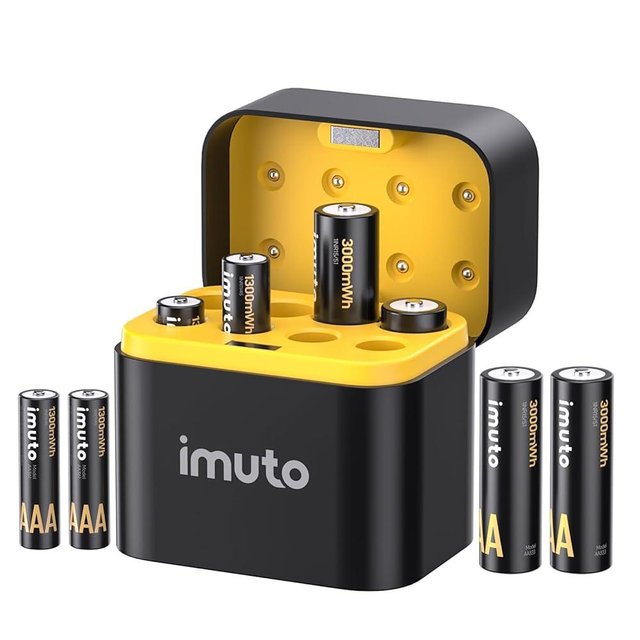 imuto Rechargeable 4 AAA and 4 AA Batteries Lithium with Charger,8 Pack 1.5 V Triple A Double A Batteries Rechargeable, Long Lasting Lithium Battery with Integrated Charging Storage Box(4AAA+4AA)