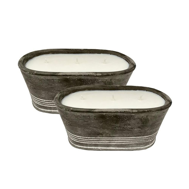 K. Hall 3 Wick Tub Garden Cement Citronella Outdoor Candle, Set of 2