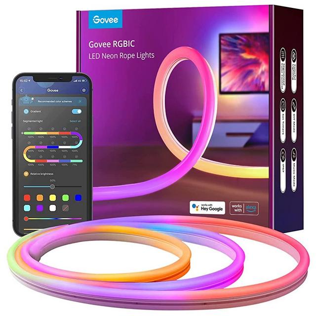 Govee Neon Rope Lights, RGBIC LED Neon Rope Light with Music Sync, 16 Million DIY Colors, Works with Alexa, Google Assistant, 10ft Neon Lights for Bedroom, Living Room(Not Support 5G WiFi)