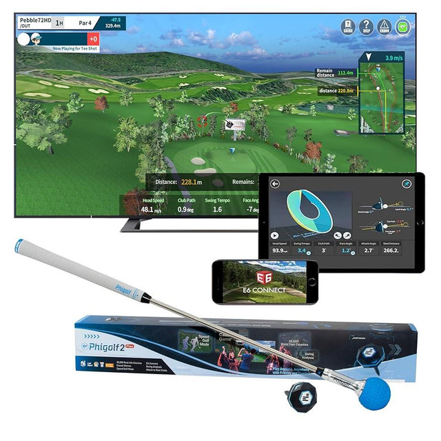 PHIGOLF Golf Simulator with Swing Stick for Indoor & Outdoor Use, Golf Swing Trainer with Upgraded Motion Sensor & 3D Swing Analysis, Compatible with E6 Connect APP, Works on Smart Devices