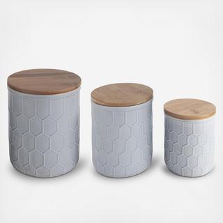 Stoneware Jar with Bamboo Lid 3-Piece Set