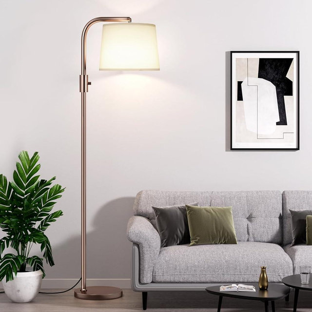 Ambimall Fully Dimmable Floor Lamp - Floor Lamps 9W LED Light Bulbs, Standing Lamps for Living Room, Modern Standing Light Tall Lamp for Bedroom(White and Brown)