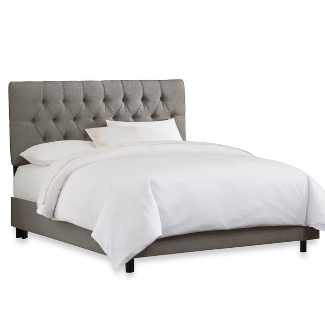 Skyline Furniture Diamond Tufted King Bed in Linen Grey