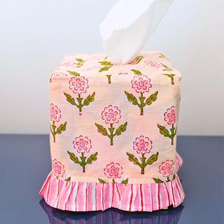 Mona Blockprint Ruffled Tissue Box Cover