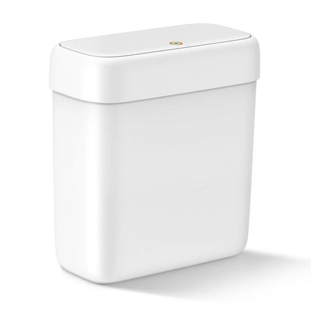 MOPALL Small Bathroom Trash Can with Lid, 2.6 Gallons / 10 L Slim Plastic Garbage Bin with Pop-Up Lid, Mini Waste Basket Can Dog Proof for Kitchen, Bedroom, Office, Laundry, Toilet, Rv, White