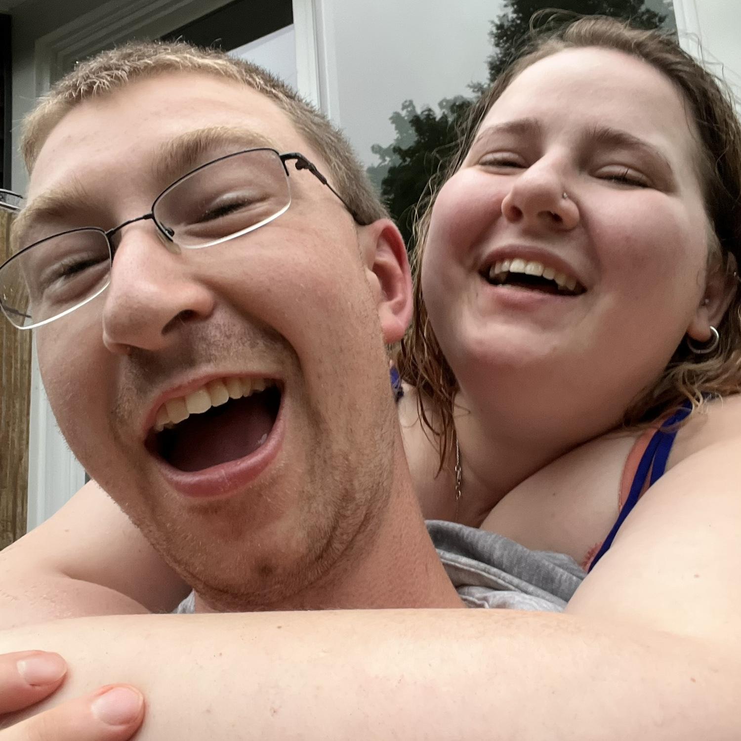 Sitting on the steps in the pouring rain