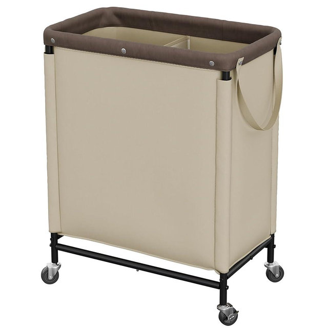 StorageWorks Laundry Hamper 2 Section, 100L Rolling Laundry Sorter Cart with Removable and Washable Liner Bag, Clothes Hamper with Wheels and Handle for Laundry Room and Bedroom, Light Khaki
