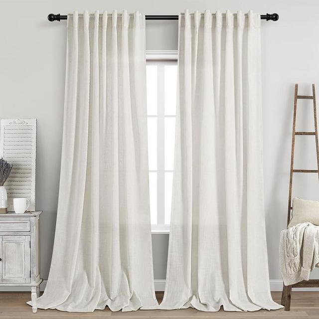 Extra Long Curtains 120 inch Length 2 Panels Set Back Tab Neutral Farmhouse Drapes Light Filtering Semi Sheer Linen Curtain 120 inches Long for Floor to Ceiling Window Patio Sliding Door Ivory Cream