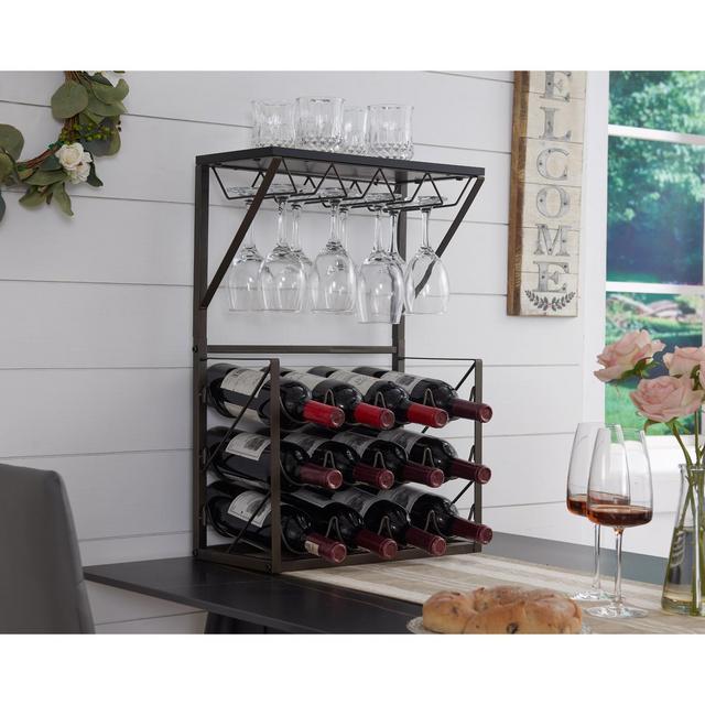 Kings Brand Furniture - 12 Bottles Countertop Wine Rack Stand with Glass Holder, Wine Storage Cabinet Shelf, Pewter/Marble