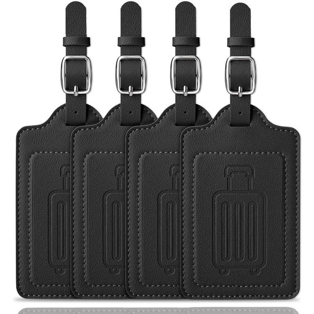 Teskyer Luggage Tags, Thick & Durable, Easy to Identify, Privacy Protection, TSA Approved Travel Essentials Suitcase Tags - 4 Pack, Black
