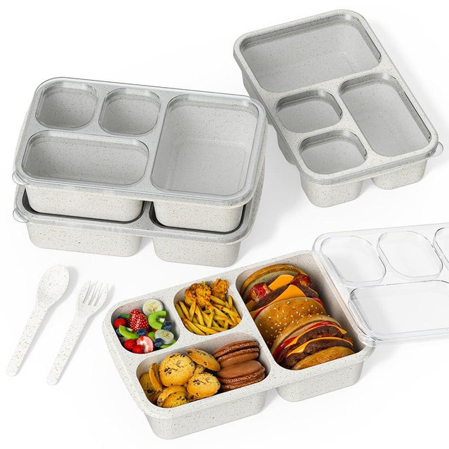 Large Capacity Bento Box for Adults, 4-Piece Set – Stackable Lunch Box with 4 Compartments, Microwave & Dishwasher Safe, Reusable Meal Prep Containers, Snack Containers for Kids & Adults (White)