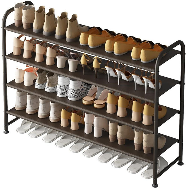 INGIORDAR Shoe Rack 4 Tier Long Storage Organizer Wide Metal Shoe Shelf for Closet Entryway Brown