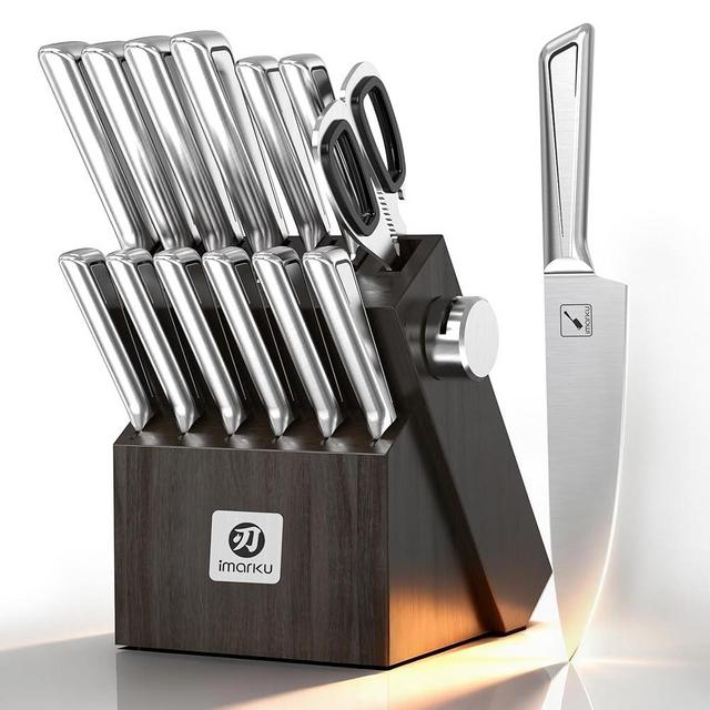 imarku Knife Kitchen Sets, Japanese Stainless Steel 14 Pcs Knife Block Set,Chef Knives with Built-in Sharpener, Dishwasher Safe, Non-Slip Ergonomic Handle,Deba Knife for Fish, Essential Home Gift