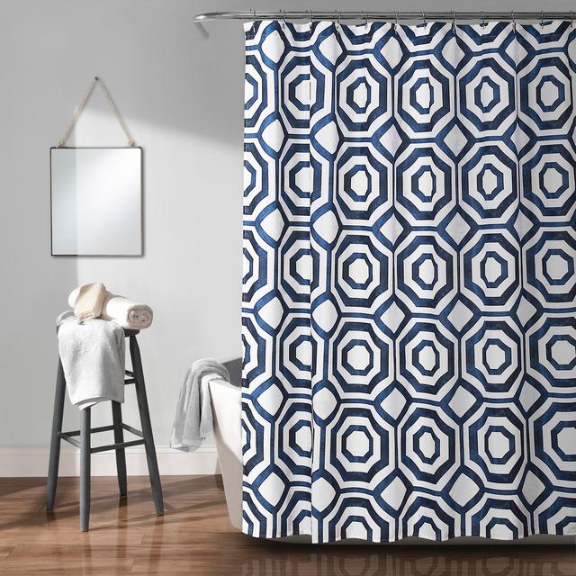 Octagon Blocks Shower Curtain Navy - Lush Décor