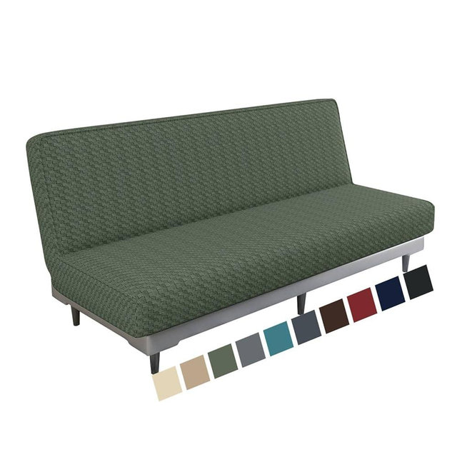 MAXIJIN Jacquard Futon Cover Stretch Armless Sofa Cover Soft Futon Slipcover with Elastic Bottom Thick Sofa Bed Furniture Protector Covers, Machine Washable (Army Green)