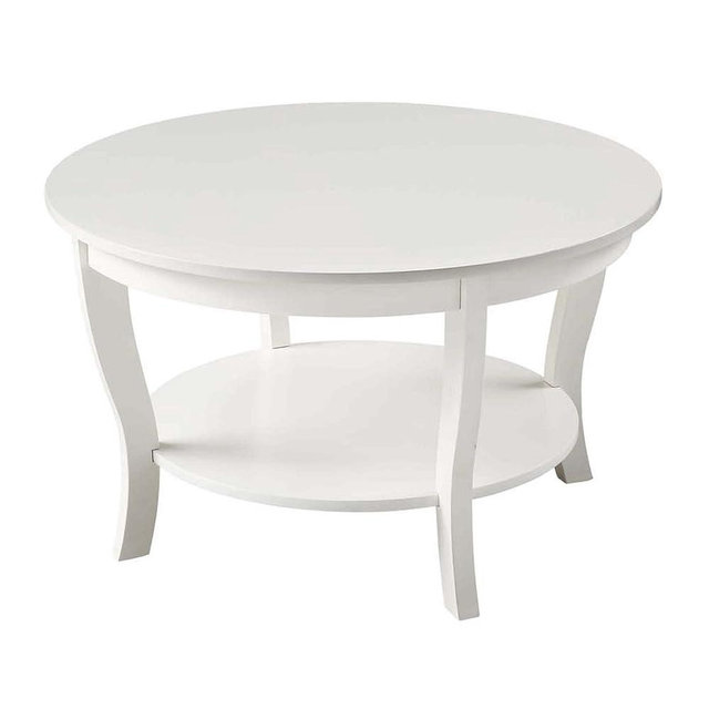 Convenience Concepts American Heritage Round Coffee Table 30" - Classic Living Room Table with Storage Shelf, Traditional Round Family Room Center Table, White