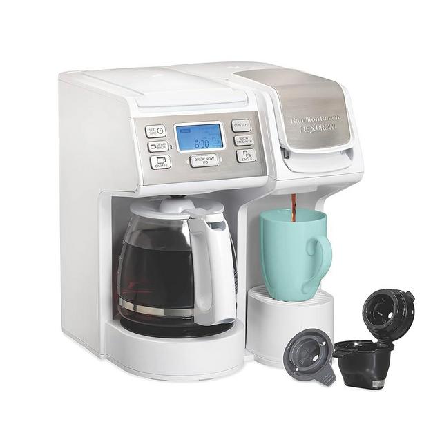 Hamilton Beach 49917 FlexBrew Trio 2-Way Coffee Maker, Compatible with K-Cup Pods or Grounds, Combo, Single Serve & Full 12c Pot, White with Stainless Steel Accents, Fast Brewing