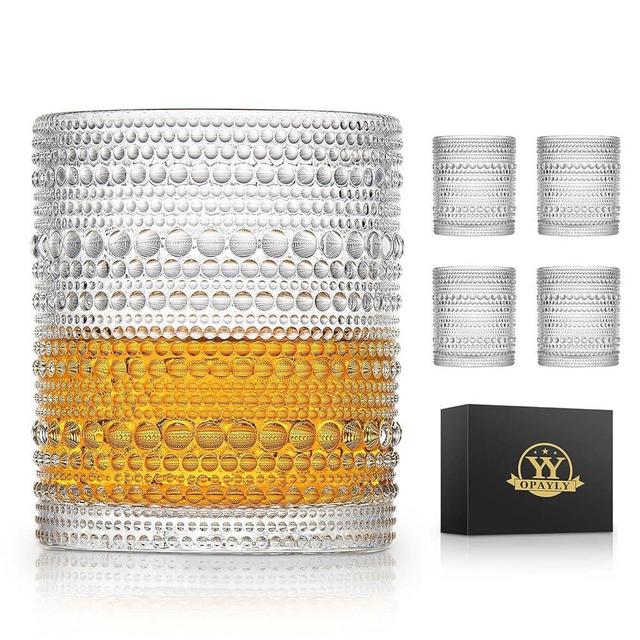 OPAYLY Drinking Glasses Old Fashion Glass 10oZ rocks glasses Set of 4 glasses Vintage Glassware Set Gift for Men Women