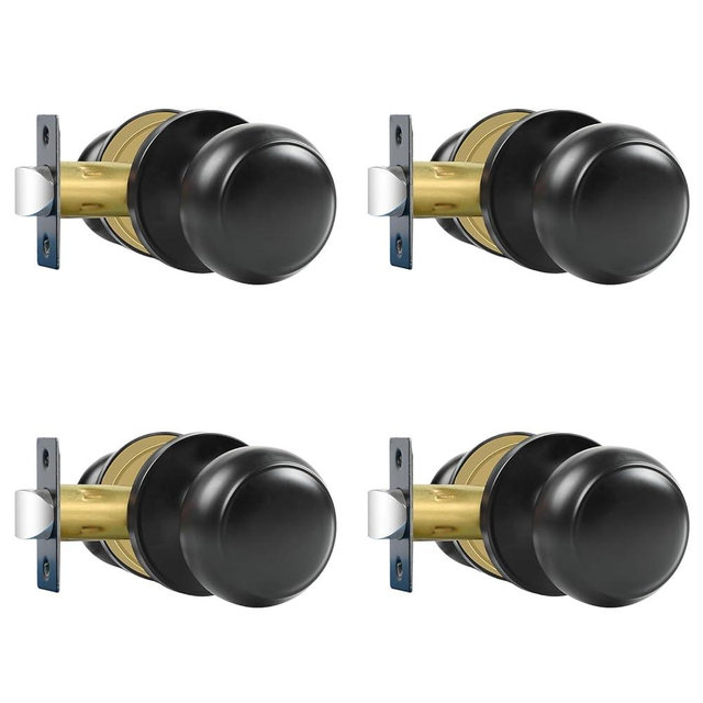 RAZCC Passage Door Knobs, 4 Pack Matte Black Door Knobs, for Hallway & Closet Non-Locking Interior Round Door Handles Keyless Reversible for Left Right Handed Doors