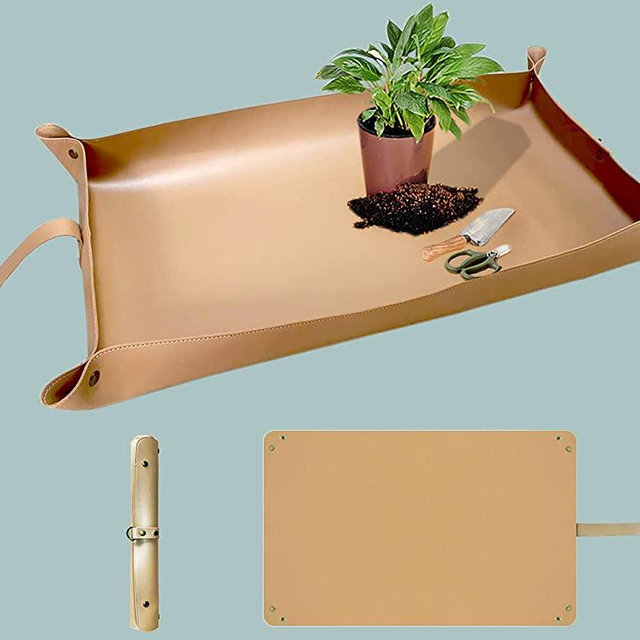 Leather Plant Repotting Mat Waterproof Transplanting Mat Indoor Succulent Potting Mat Portable Gardening Mat, 30" X 18" Thickened Foldable Plant Potting Tray and Mess Control mat