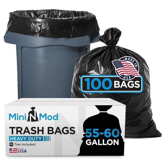 55-60 Gallon Trash Bags Heavy Duty | 100 Count | Large Black Garbage Bags for Outdoor, Leaf, Commercial Use | Fits 50 Gallon, 55 Gal, 60 Gal Trash Cans