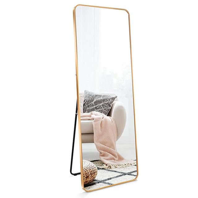 PHAREGE Gold Full Length Mirror with Stand, 65x23 inch Standing or Wall Mounted Full Body Size Floor Mirror for Bedroom Living Room, Aluminum Alloy Frame