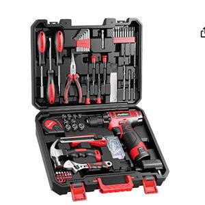 PULITUO 149-Piece Home Drill Set with 12V Red Cordless Drill, Hand Tools, Tool Box for Women, Men, DIY Enthusiasts for Home Improvement.