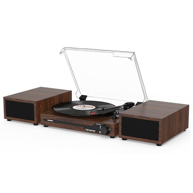 Vinyl Record Player with External Speakers BT 5.3 Wireless Turntable Portable with 3 Speed USB Vintage Wooden Coffee