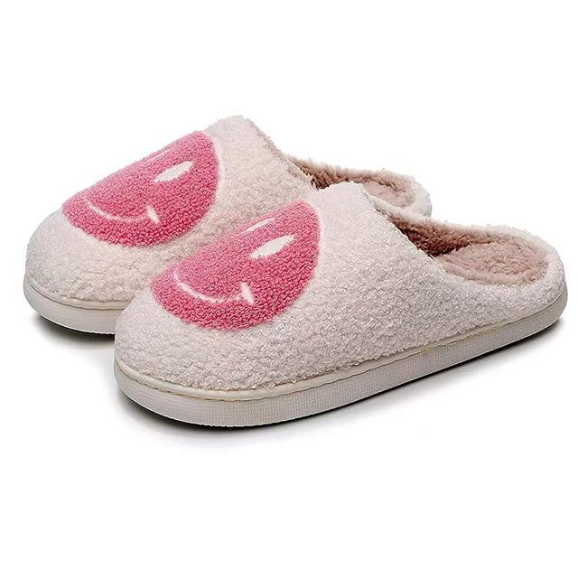 kissxiaoya Smile Face Slippers For Women/Men, Retro Soft Plush Lightweight Smiley House Slippers, Indoor Outdoor Cozy Trendy(8.5-9.5 Women/8-9 Men, White-Pink Smile, numeric_8_point_5)