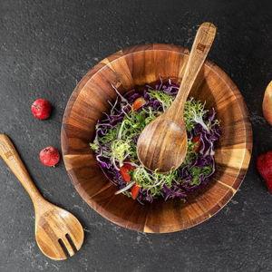 Wooden Salad Bowl, 12'' Acacia Wood Large Salad Bowl Set Big Salad Serving Bowl with Serving Utensils