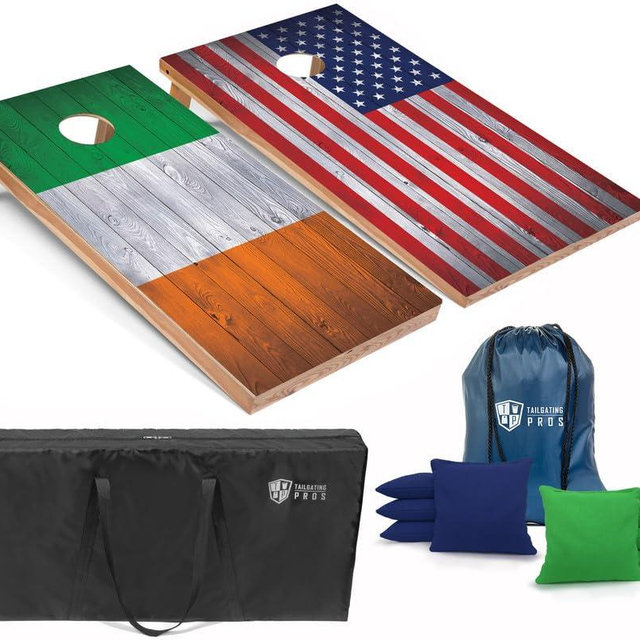 Tailgating Pros Regulation Cornhole Boards Flag Set - Includes 8 Bean Bags, Carrying Cases, and 4'x2' Corn Hole Toss Game