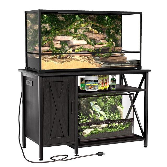 Herture 40-120 Gallon Reptile Tank Stand with Power Outlet, Terrarium Stand with Storage Cabinet, 48" X 24" Tabletop, Reptile Terrarium,Turtle Tank Black PG08XYB