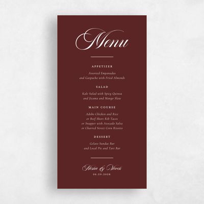 Maroon, Red Wedding Menu - Grazio