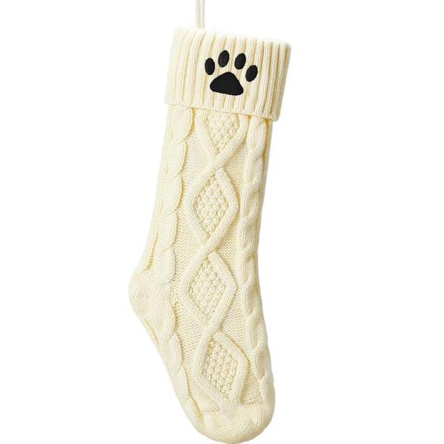 Senneny Knitted Christmas Stockings with Initials, Ivory White Monogram Xmas Stockings Large, Decorations for Family Christmas Holiday Party, Pet