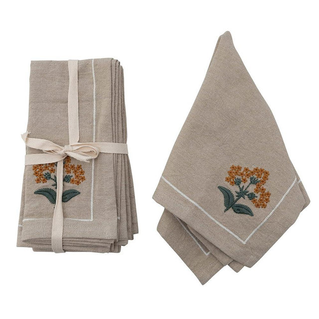 Creative Co-Op Cotton Napkins with Floral Embroidery and French Knots, Set of 4, Multicolor