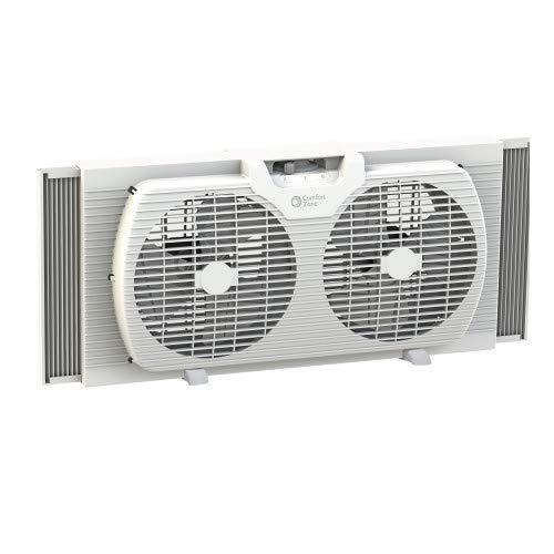 Comfort Zone CZ319WT 9-inch Twin Window Fan with Manual Reversible Airflow Control, Auto-Locking Expanders and 2-Speed Fan Switch