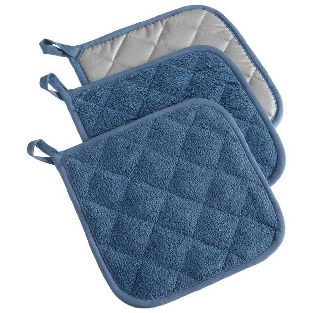 DII, 3 Pack, Terry Kitchen Potholder Set, 100% Cotton, 7"x7"