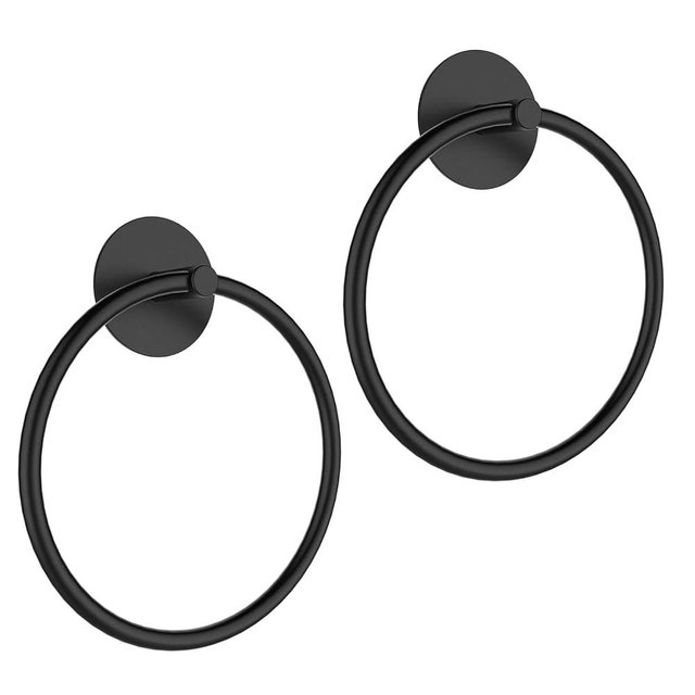 SetSail Towel Holder, Adhesive Hand Towel Holder for Bathroom Wall Stainless Steel Towel Ring Matte Black Towel Hanger Heavy Duty Towel Racks for Bathroom, Kitchen, 2 Pack