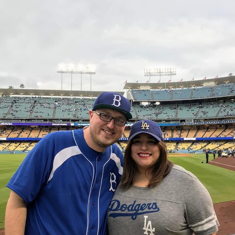 Acacia's favorite place, Dodger Stadium. Dustin looks good in blue!