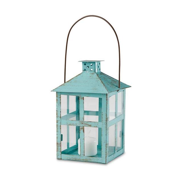 Kate Aspen Vintage Blue Distressed Large Rustic Lantern Candle Holder