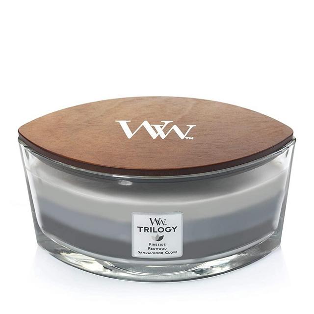 Woodwick Ellipse Trilogy Scented Candle with Crackling Wick, Warm Woods, Up to 50 Hours Burn Time Glass, Warm Woods