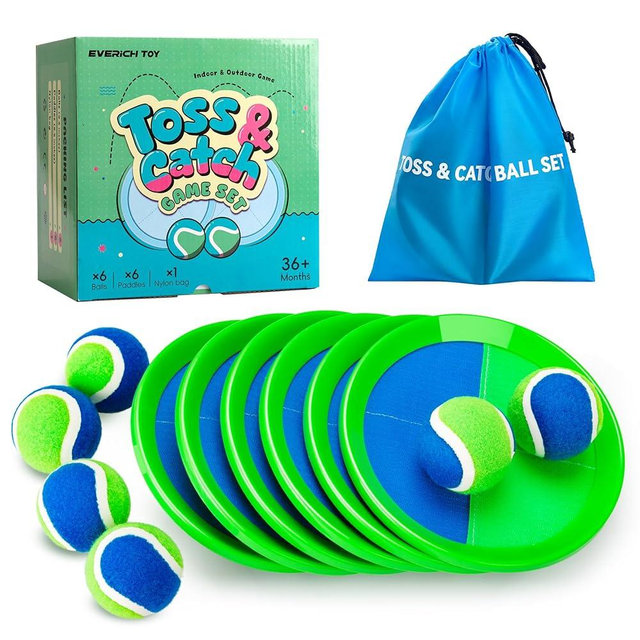 EVERICH TOY Upgraded Toss and Catch Ball Game Set, Kids Toy Stocking Stuffers for Boys Girls Ages 3-12, Includes 6 Paddles 6 Sticky Balls, Water-Resistant Indoor Outdoor Toy for Beach Pool Yard